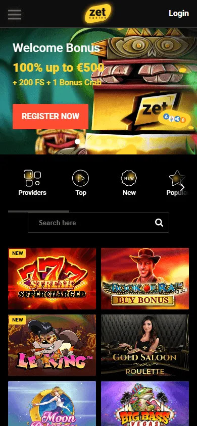 Zetcasino mobile browser home interface