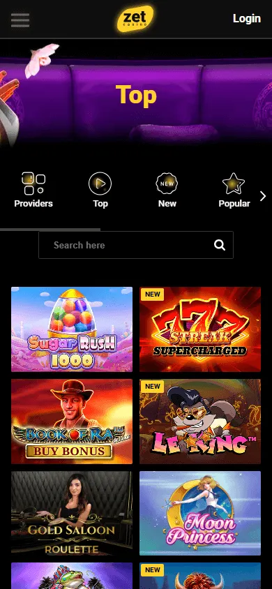 Zetcasino mobile browser games lobby